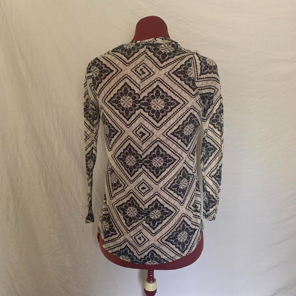 Cream Cardigan with Navy Pattern - Picture 2 of 6